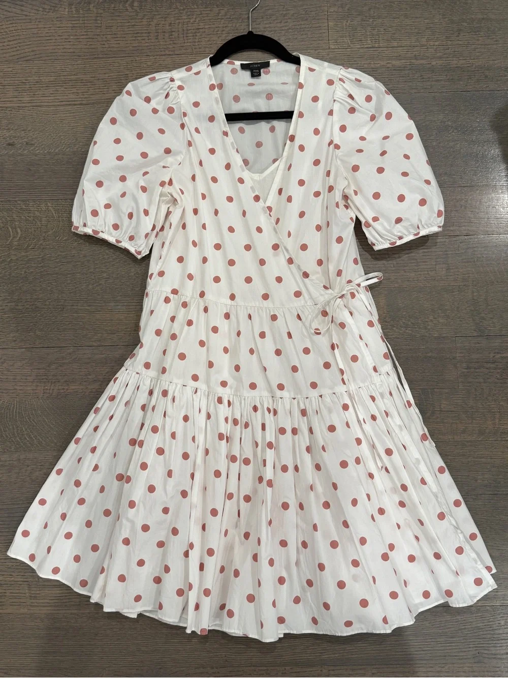 J. Crew White Midi Wrap Dress with Pink Polka Dots xxs